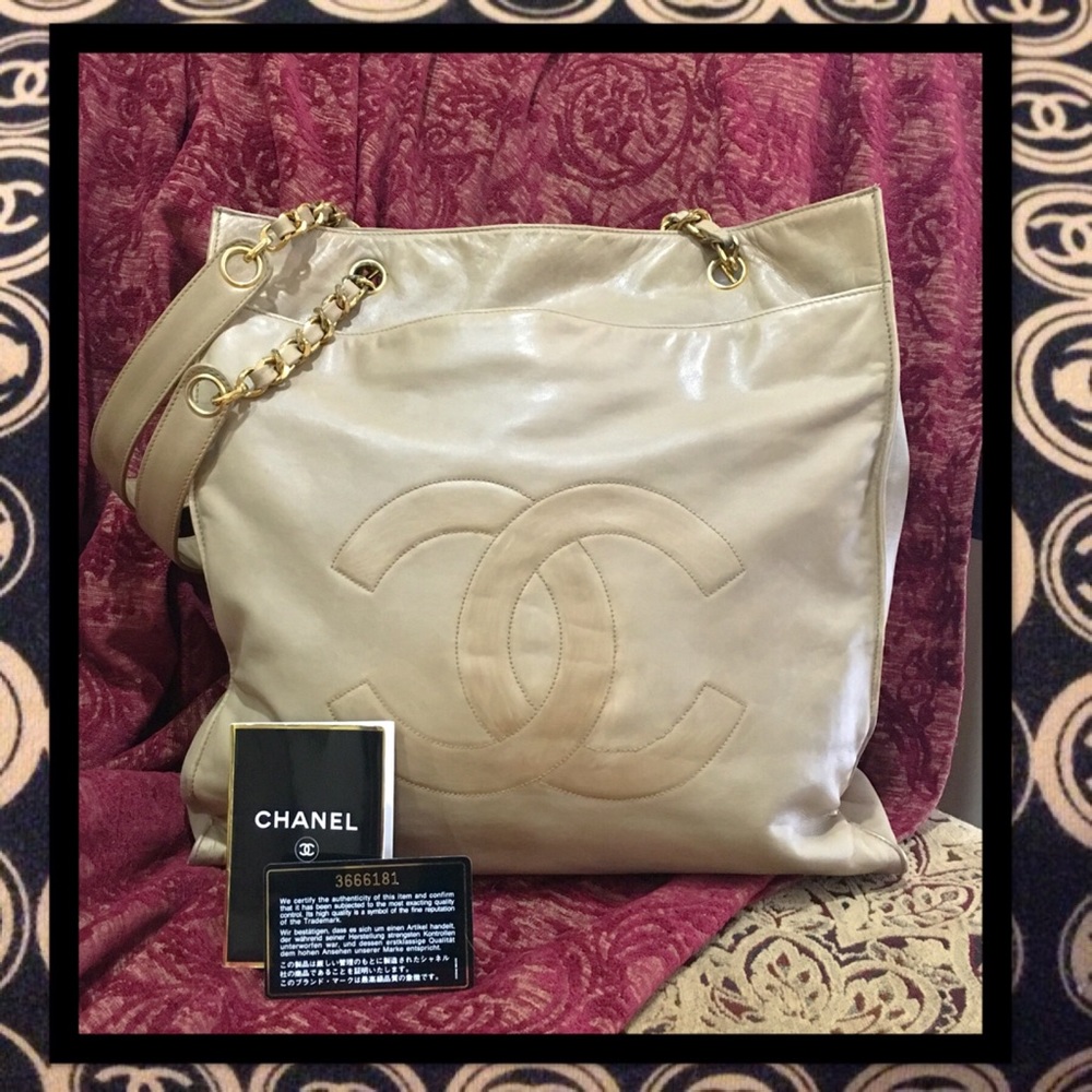 Authentic CHANEL Beige Lambskin Tote!